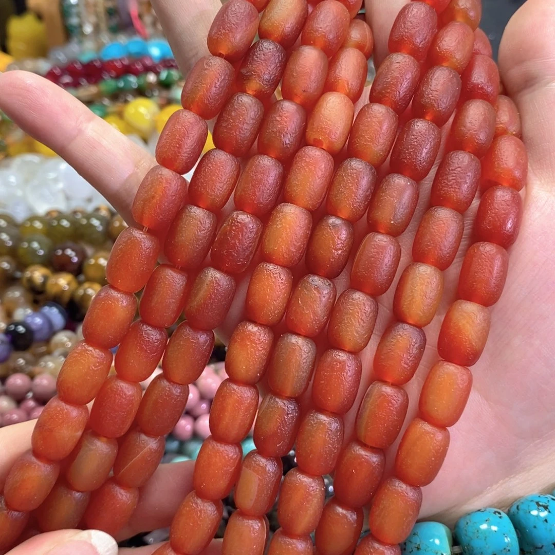 玛瑙/玉髓未镶嵌珠宝半成品橘皮玛瑙桶珠一条卡10*14mm