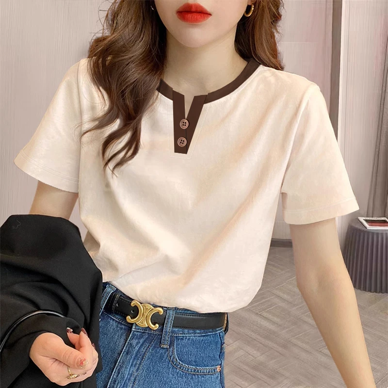 2025年夏季新款印花圆领潮流T恤百搭设计感纯色T恤