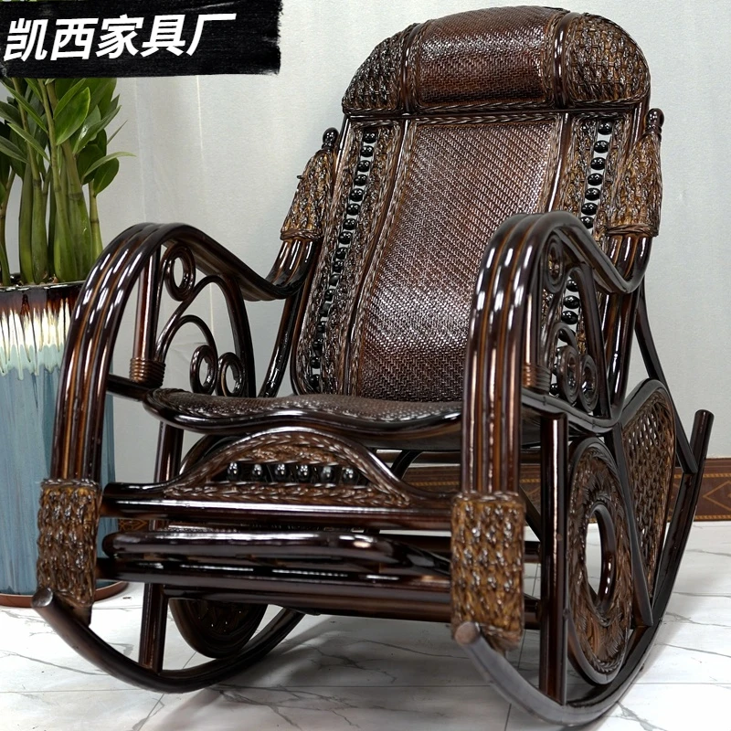 天然真藤摇椅大人躺椅老人藤编懒人椅阳台家用休闲结实藤椅摇摇椅