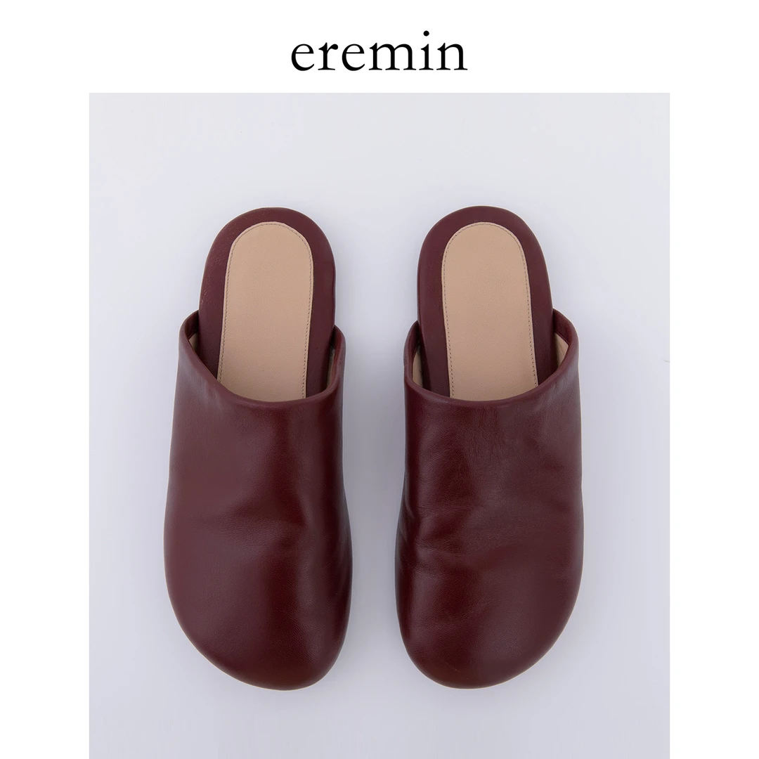 Min 极简羊皮软皮舒适一脚蹬拖鞋休闲包头穆勒鞋