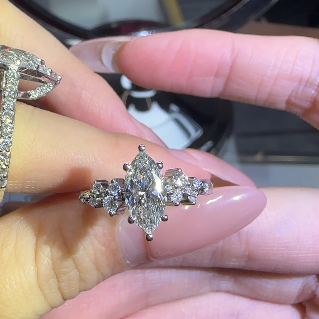 铂Pt950镶嵌实验室培育钻石1卡马眼12