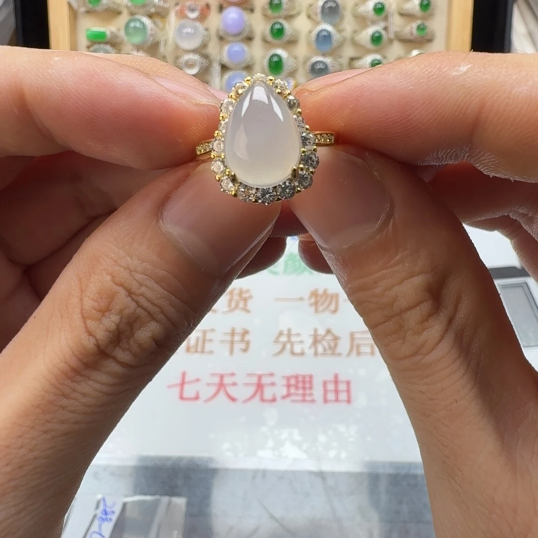银S925镶嵌戒指翡翠天然缅甸翡翠A货