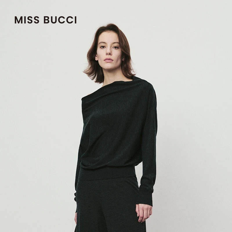 MISS BUCCI25秋冬新款女士简约气质露肩羊毛针织毛衫上衣