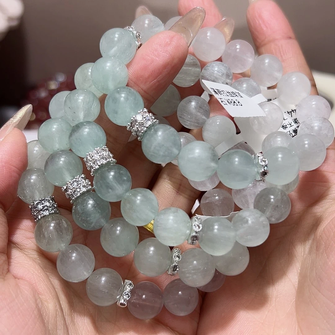 水晶手链未镶嵌薄荷拉丝绿萤石11.5m 48小时鉴赏