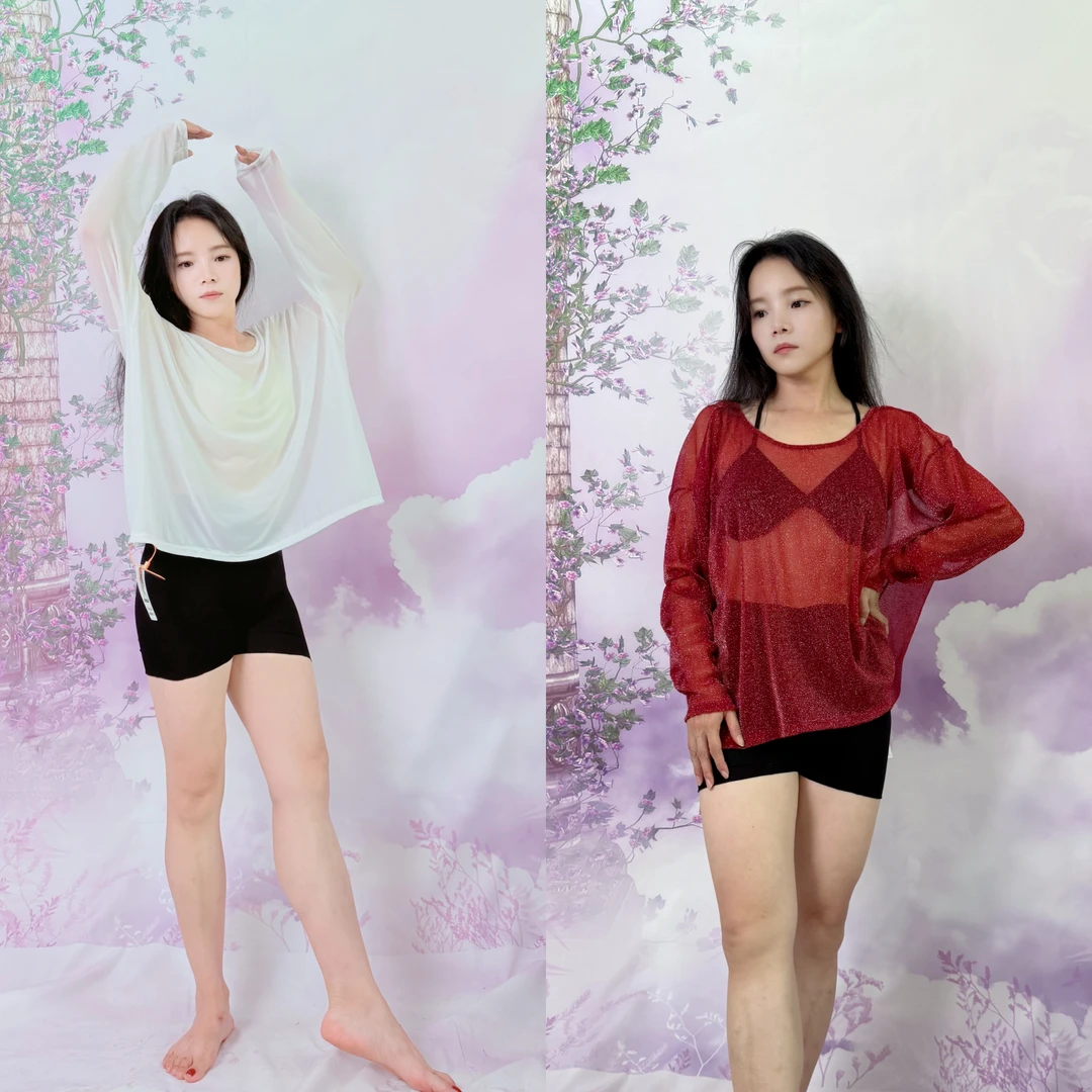 SWEGAL肚皮舞练功服上衣网纱宽松外罩衫长袖前后可穿大码现代舞服