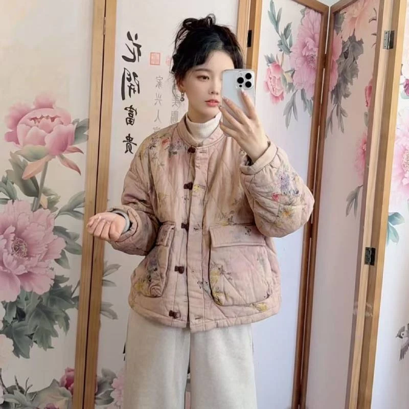 2053 国风中式立领百搭棉服外套女2025冬季新款时尚洋气女士棉衣