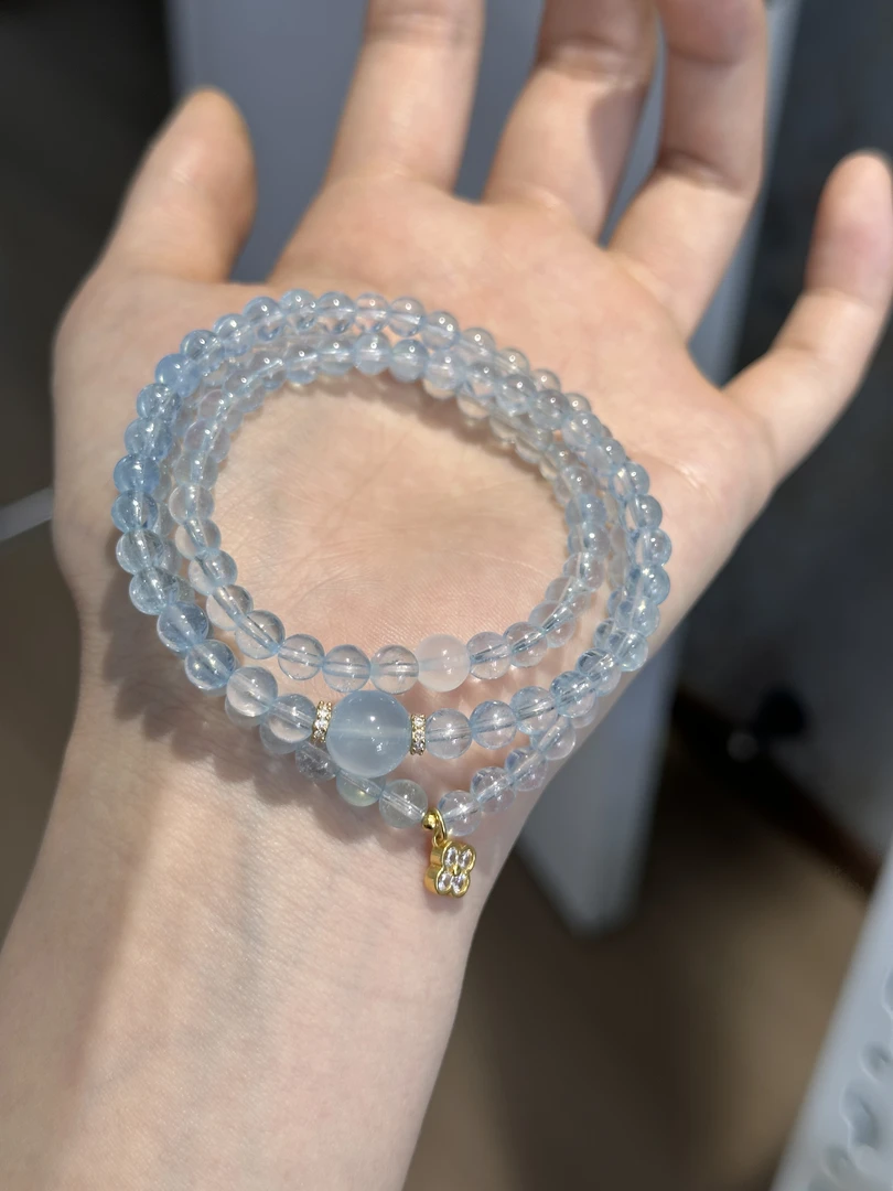 天然辰砂天然辰砂天然海蓝宝石设计款多圈手串 H88