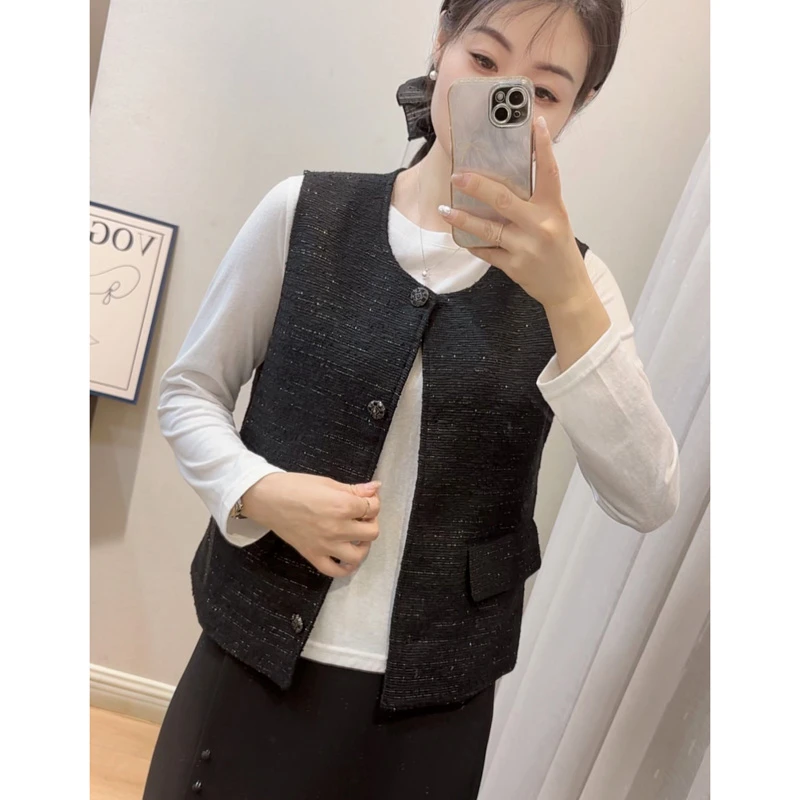 亮丝面料简约女士马甲25232