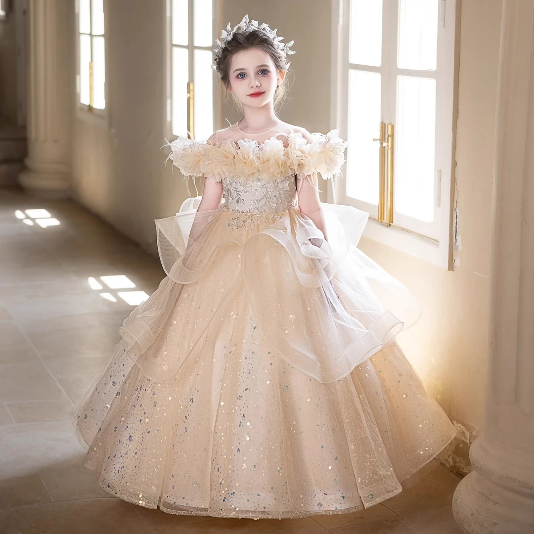 儿童钢琴演奏演出女童礼服高端轻奢小众主持人绝美女孩重工公主裙