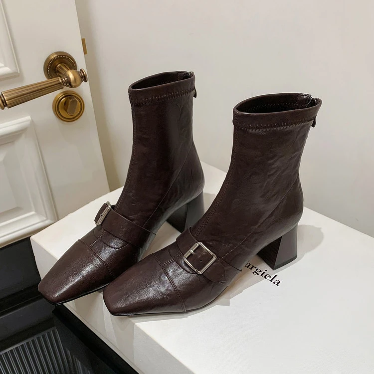 TING手工鞋~2025新款秋冬法式时髦老钱风短靴F1675-3