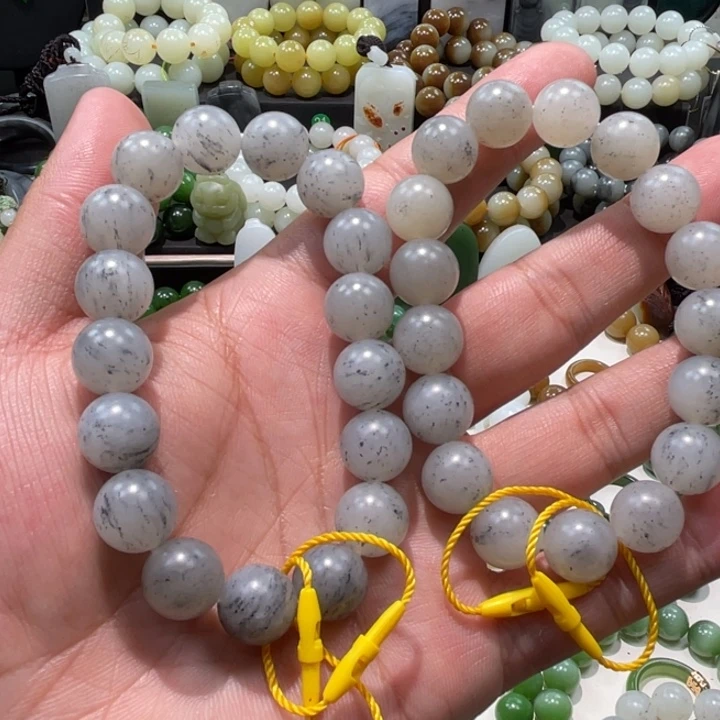 和田玉未镶嵌手串新疆黑山点墨青花卡12柔光多样性拍一发一