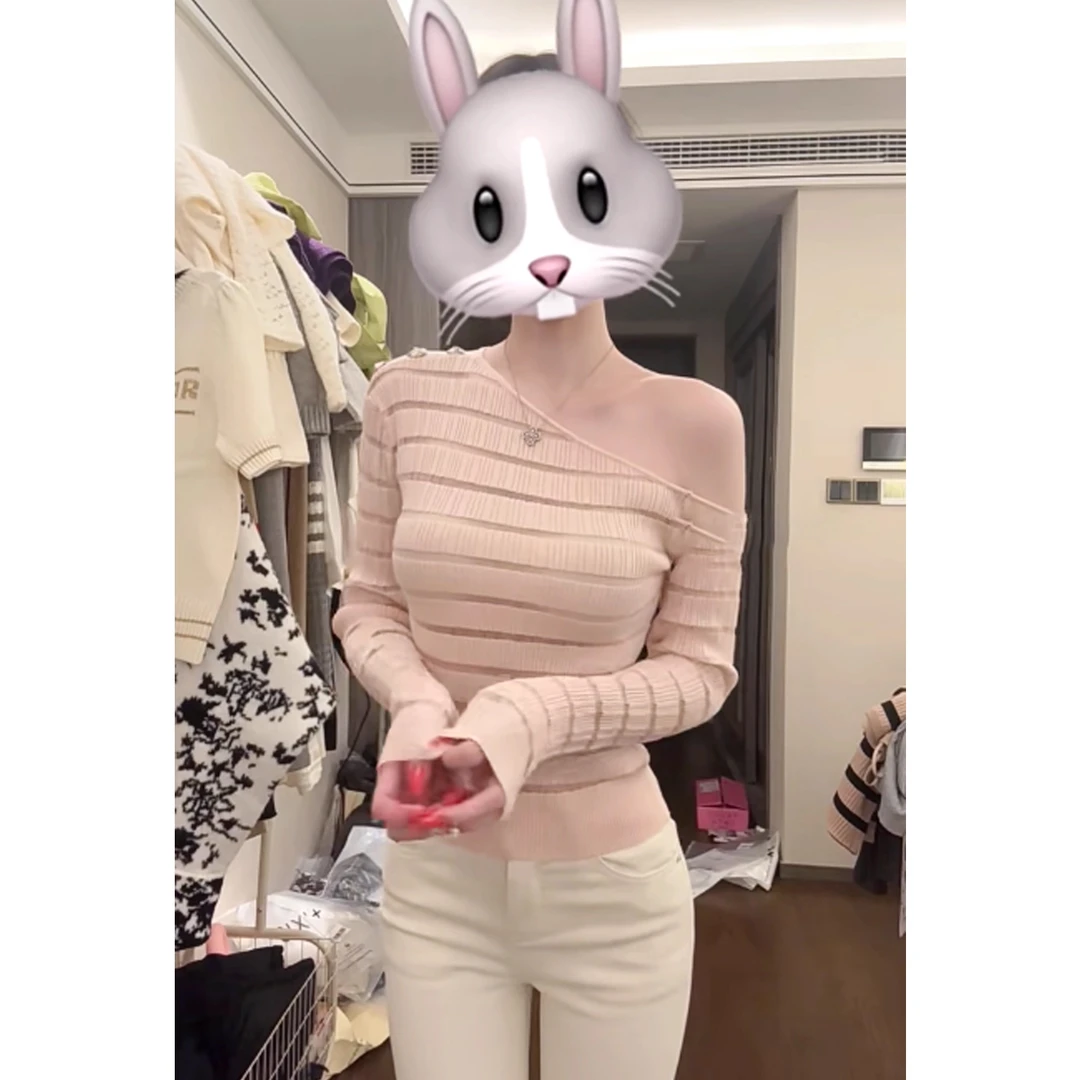 露肩长袖针织打底衫女秋冬季2025新款超好看内搭独特漂亮减龄上衣