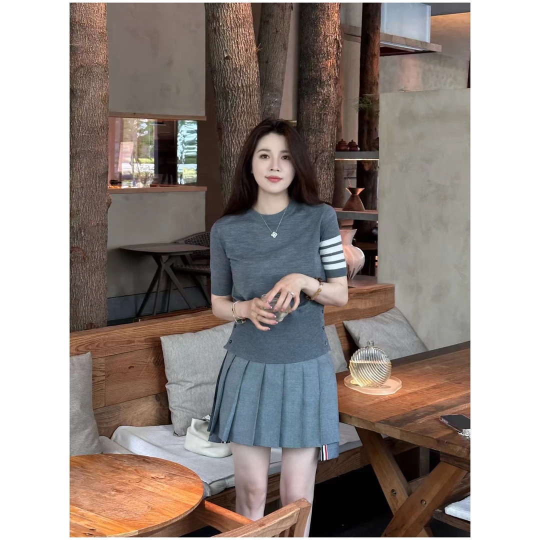 FANCY【老钱风针织】时尚气质百搭显瘦修身圆领老钱风针织短袖