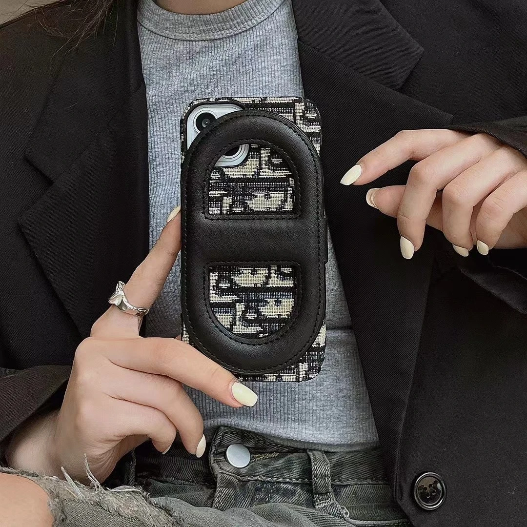 CD猪鼻子支架卡包壳苹果15promax保护套11皮质防摔14手机壳12女神