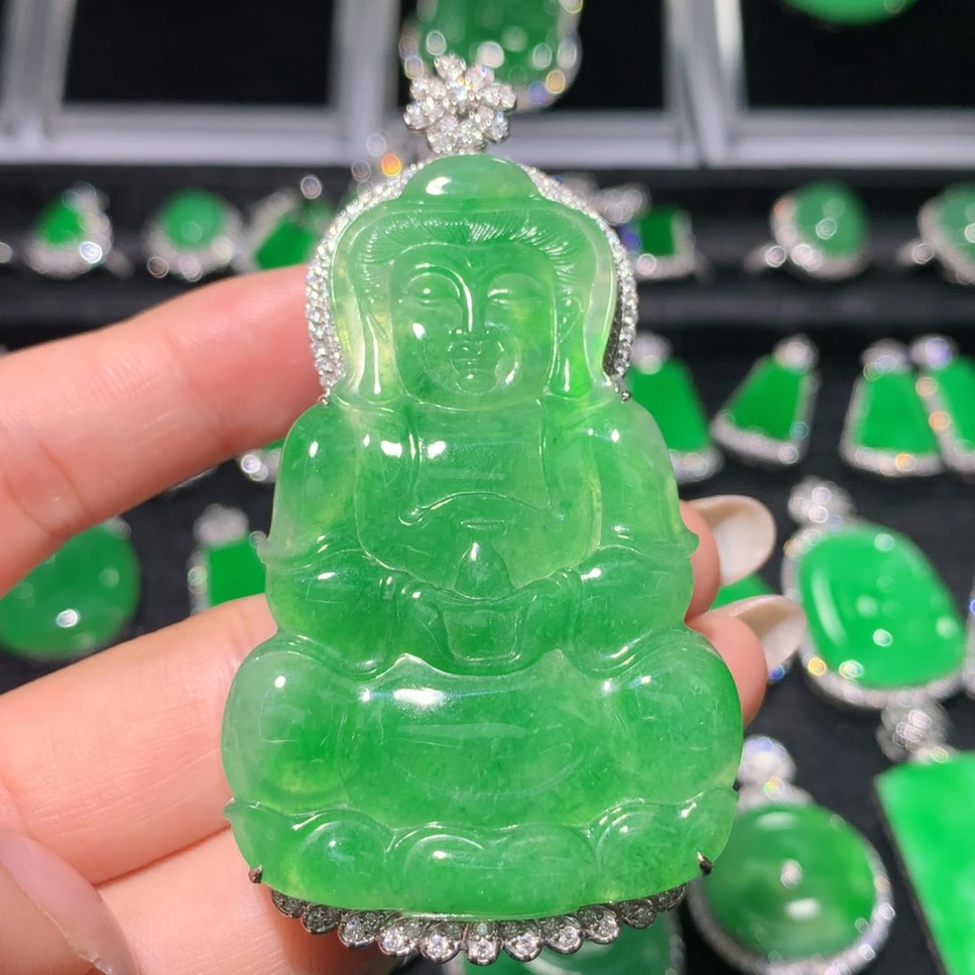 翡翠18K金镶嵌吊坠(不含链)翡翠
