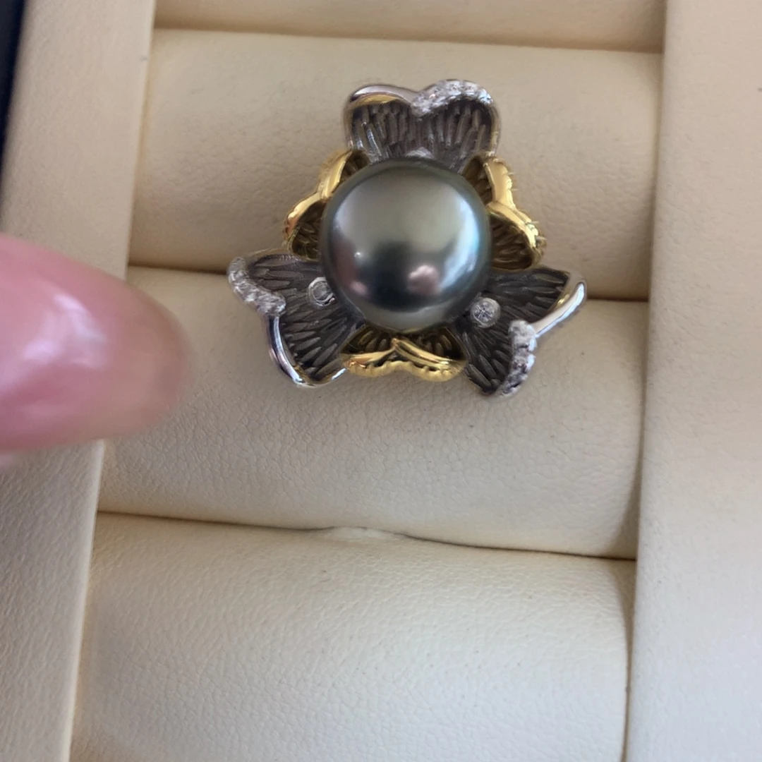 银S925镶嵌戒指海水珍珠