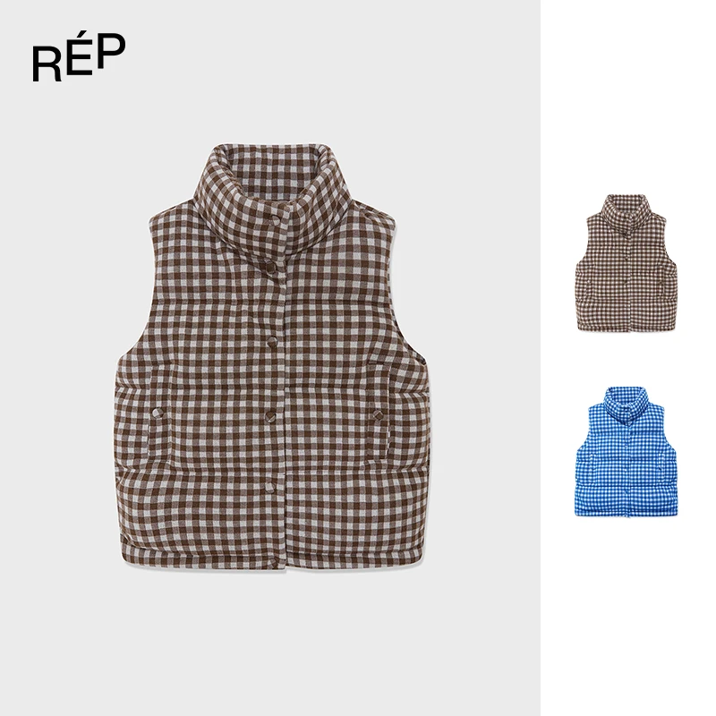 IMMI设计师品牌蓝/棕色格纹针织立领羽绒马甲 25FW秋冬女装买手店