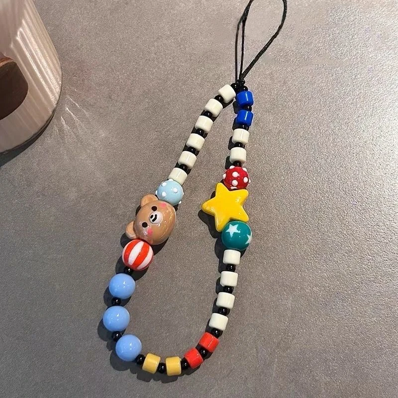 小熊笑脸手链ins多巴胺可爱ccd挂绳链条串珠相机挂件女款高级感
