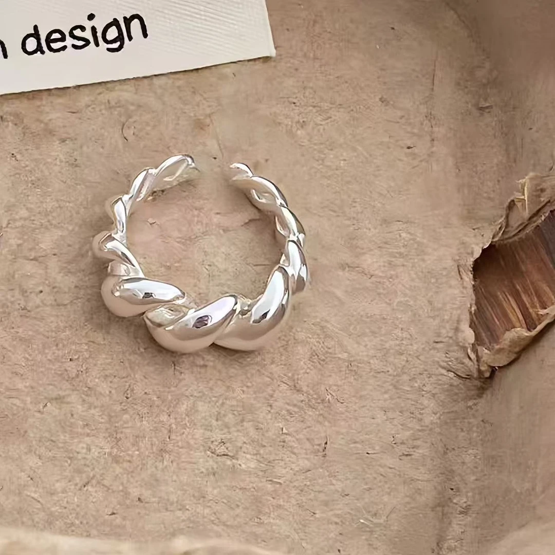 925银戒指 韩版爆款牛角包戒指百搭经典ins风1076