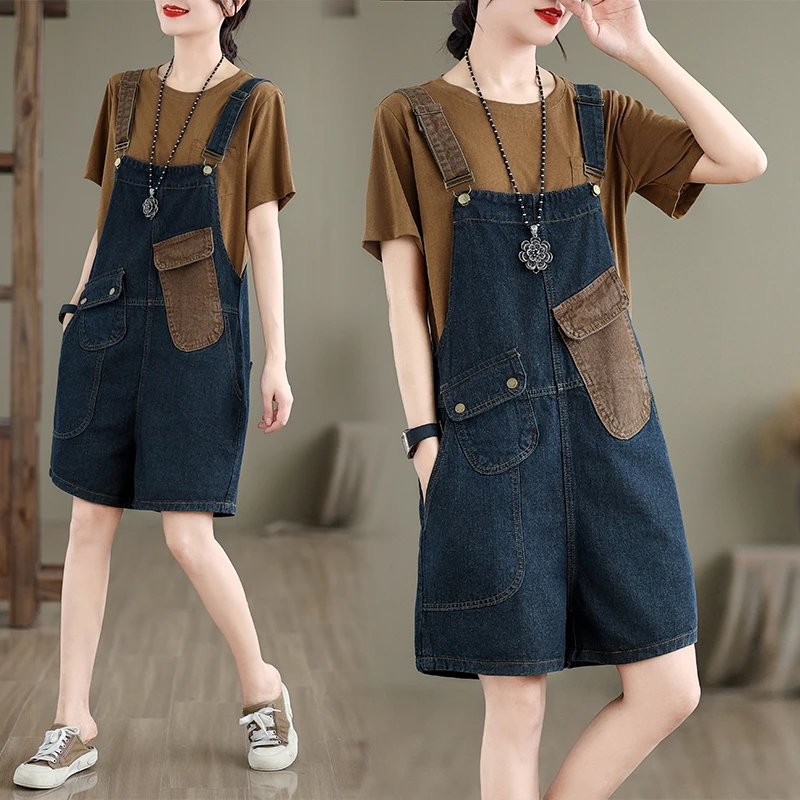 原版爆款2025夏季新品大码牛仔背带短裤洋气宽松阔腿裤子五分女