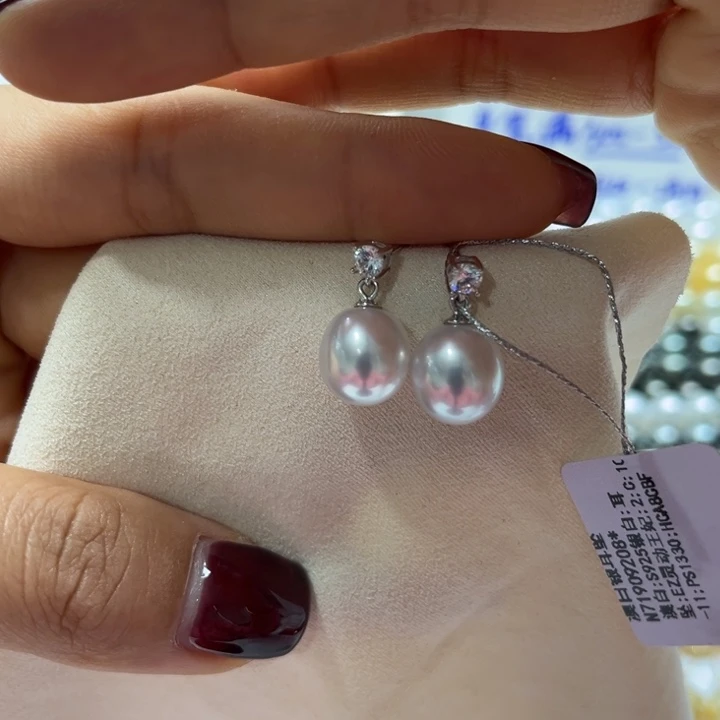 海水珍珠耳饰银S925镶嵌