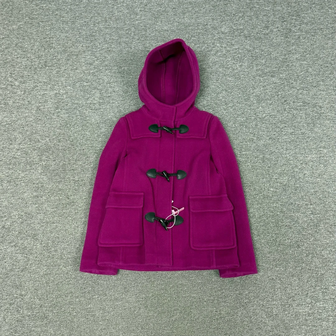 99新 AMIPARIS Burberry 玫红 牛角扣 大衣 uk4