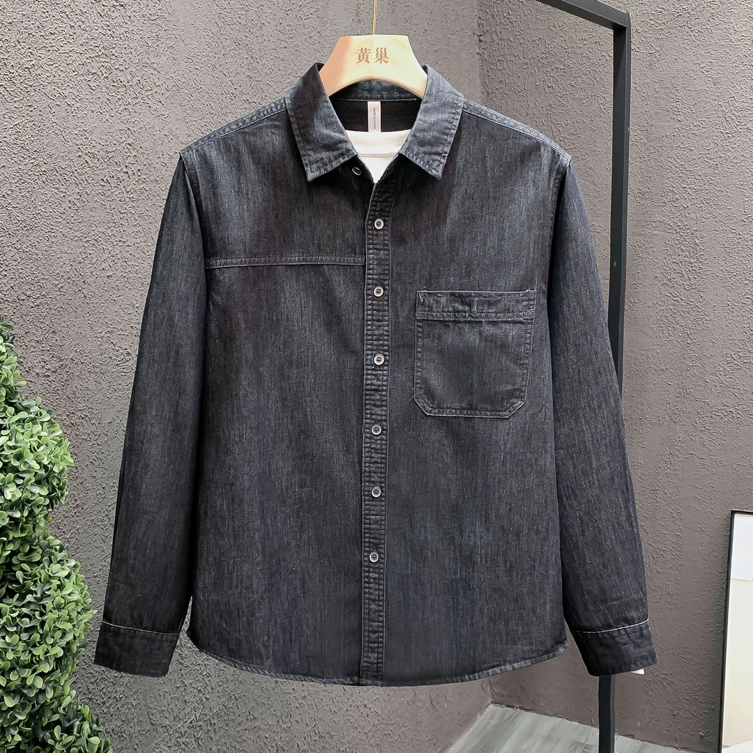 2025新款高端时尚男装潮流日系复古衬衫韩版轻奢百搭牛仔衬衣外套