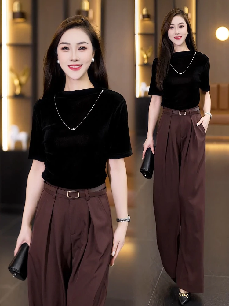 2025春秋季新款半高领修身中袖T恤女修身上衣潮时尚洋气打底小衫