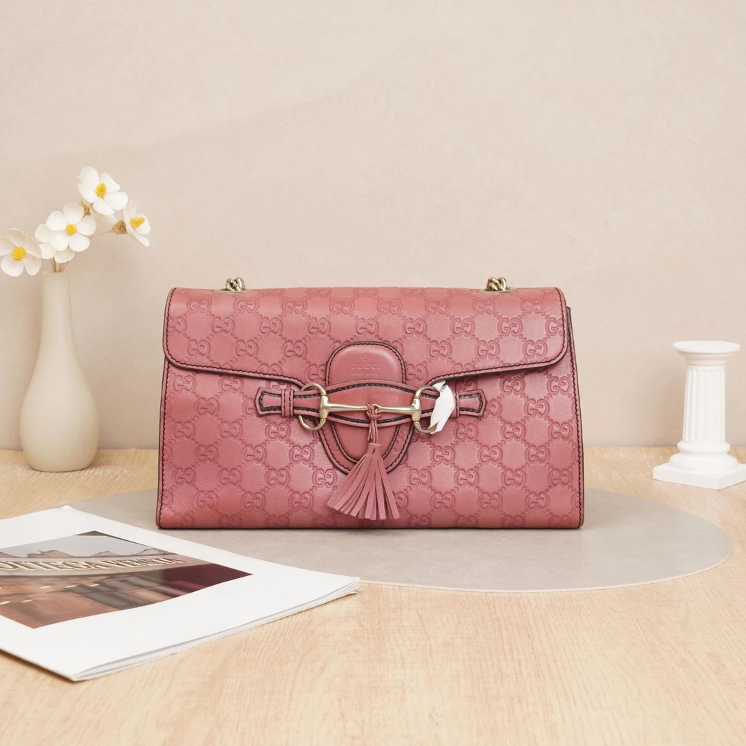 95新 GUCCI/古驰 古驰流苏单肩包中号紫色牛皮DS028091