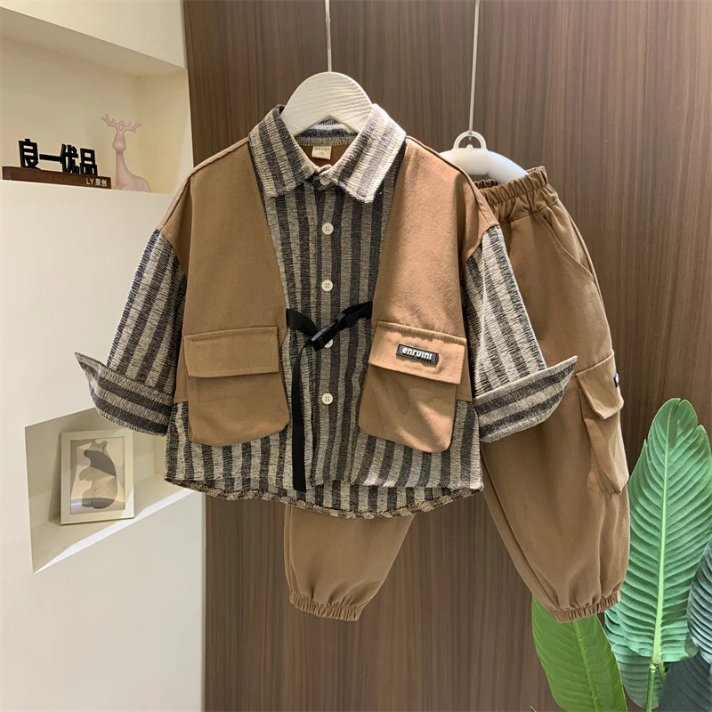 2025新款春秋款痞帅男童假三件套中小童休闲阔腿收脚裤嘻哈韩版潮