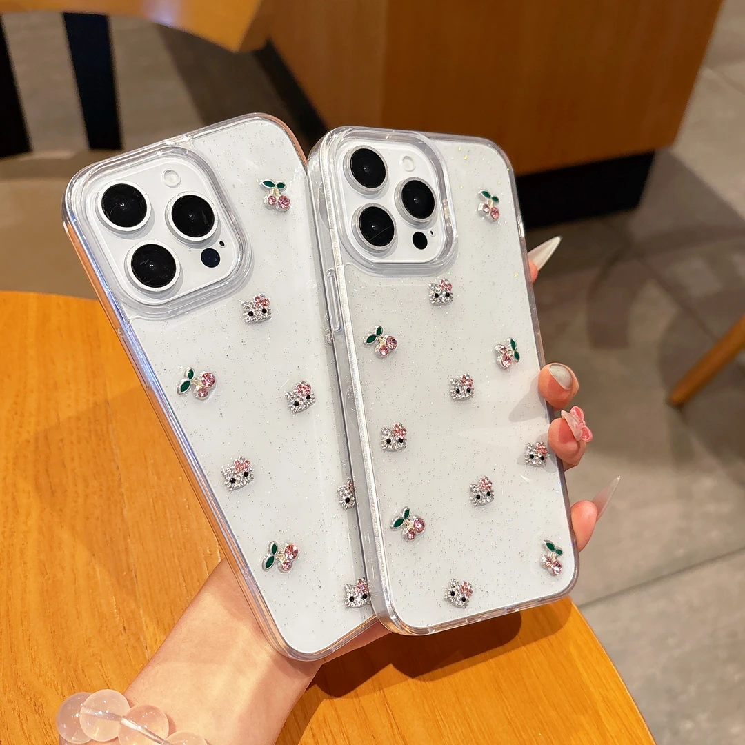 立体闪粉kt猫适用苹果16ProMax手机壳iphone15防摔1413可爱女生