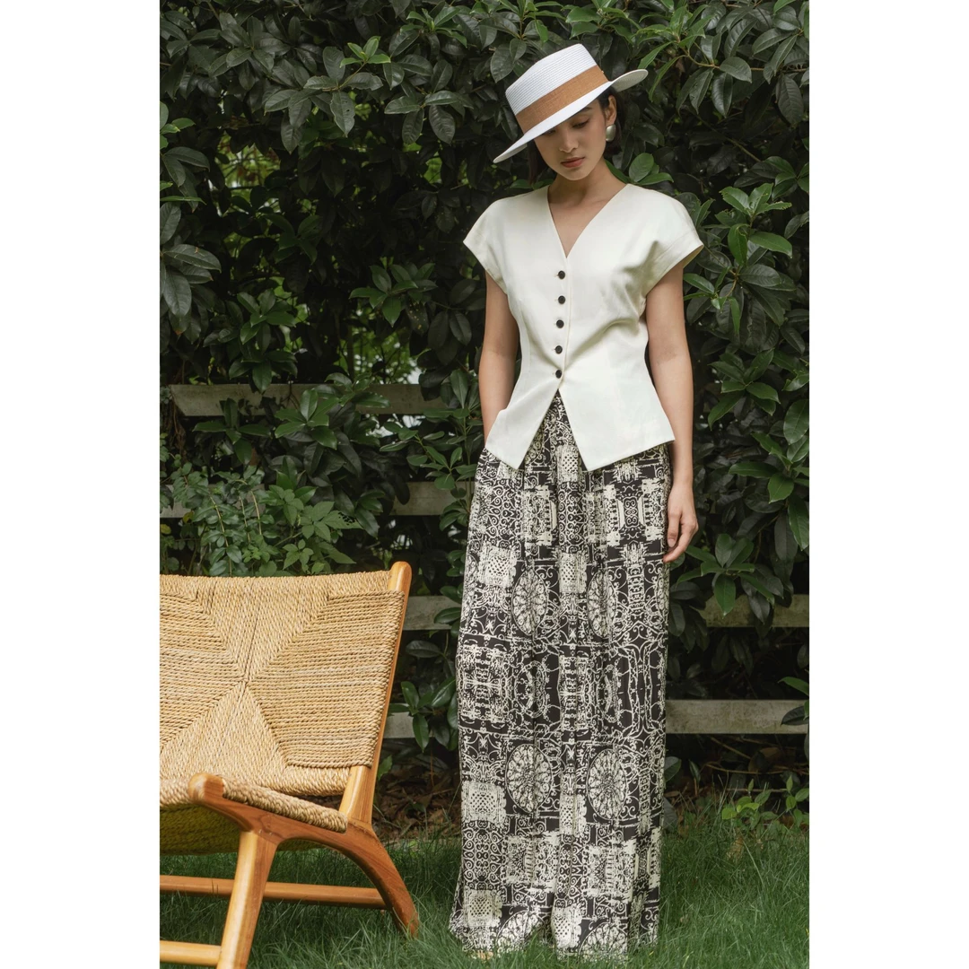 【波西米亚狂想曲】百搭异域风情松紧腰黑白印花休闲长裤夏