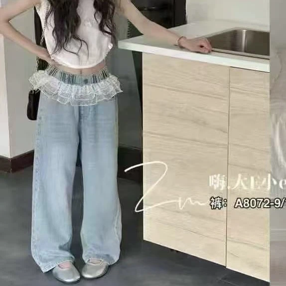 8072儿童蕾丝腰头牛仔裤