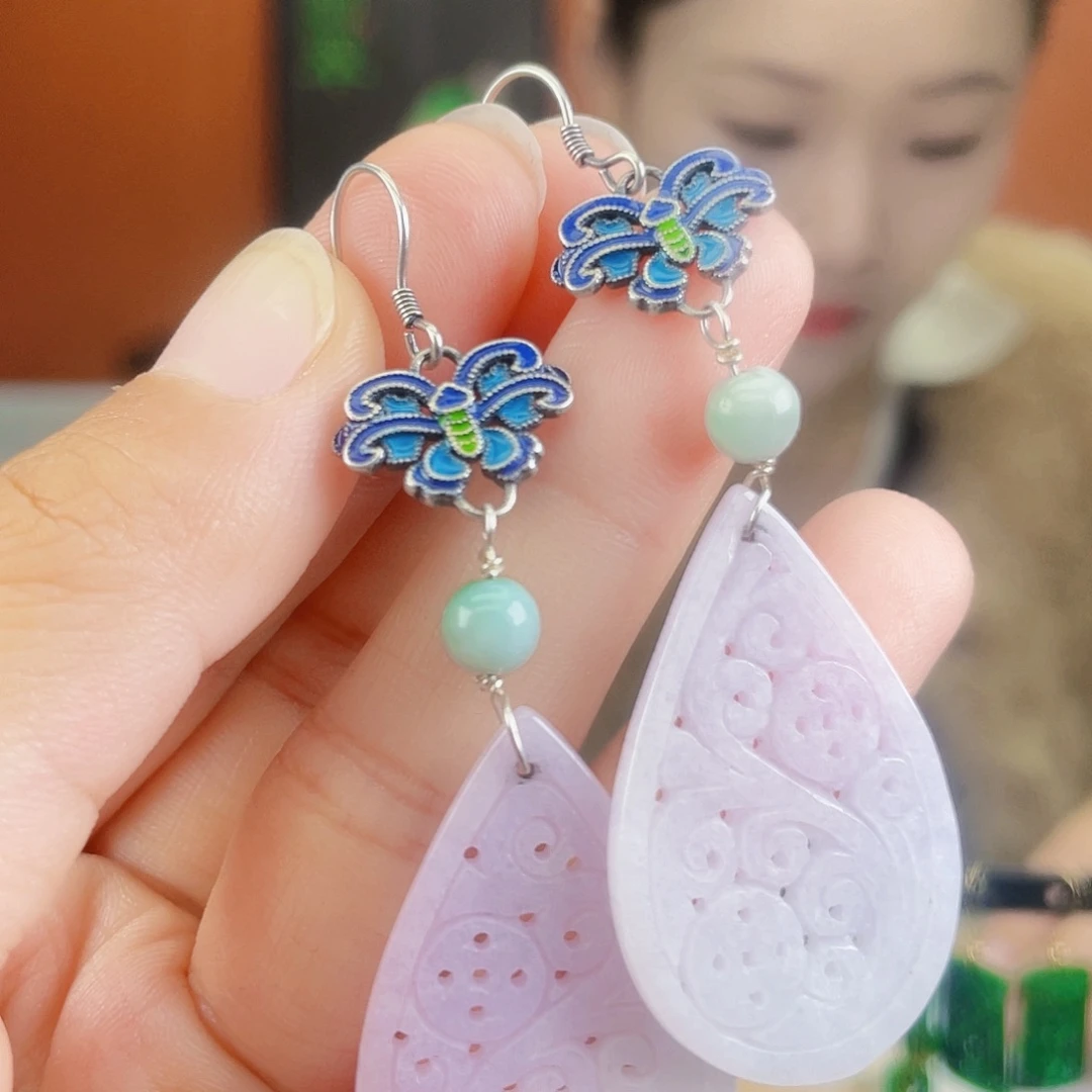 翡翠银S925镶嵌耳饰