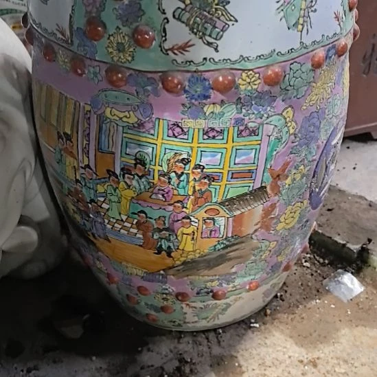 珍***珠广彩瓷器鼓凳1个包邮