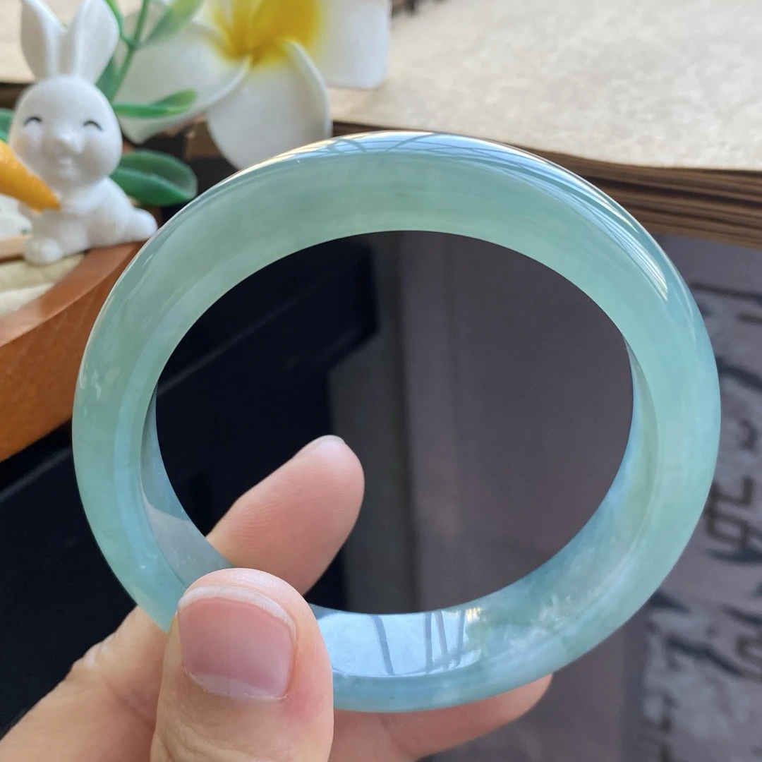 02.08批冰青色果冻镯395号57.2-13.3-8.4 很清爽的青色！天然翡翠