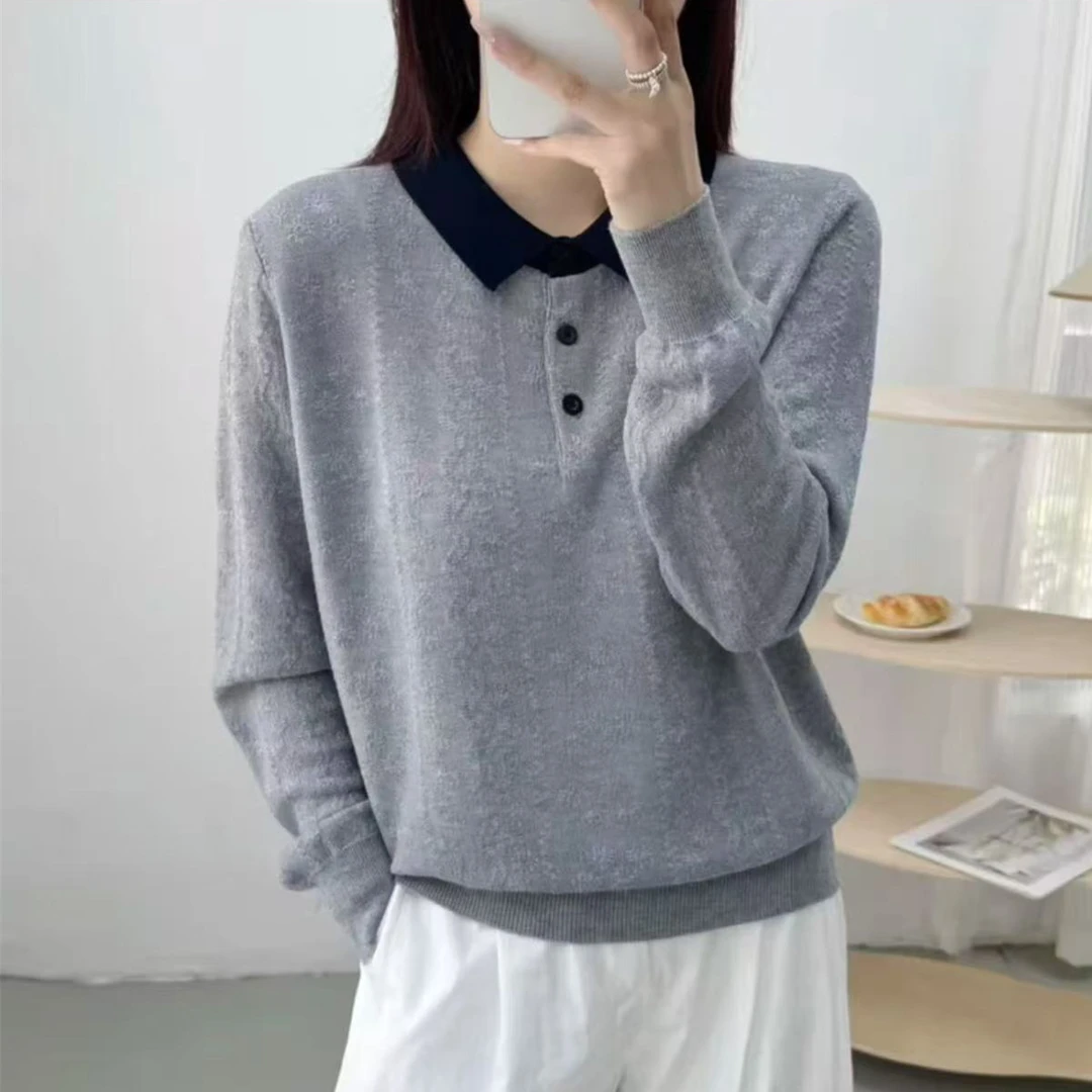 【高定-灰色】秋季新款时尚浮雕精致女士针织衫 2981