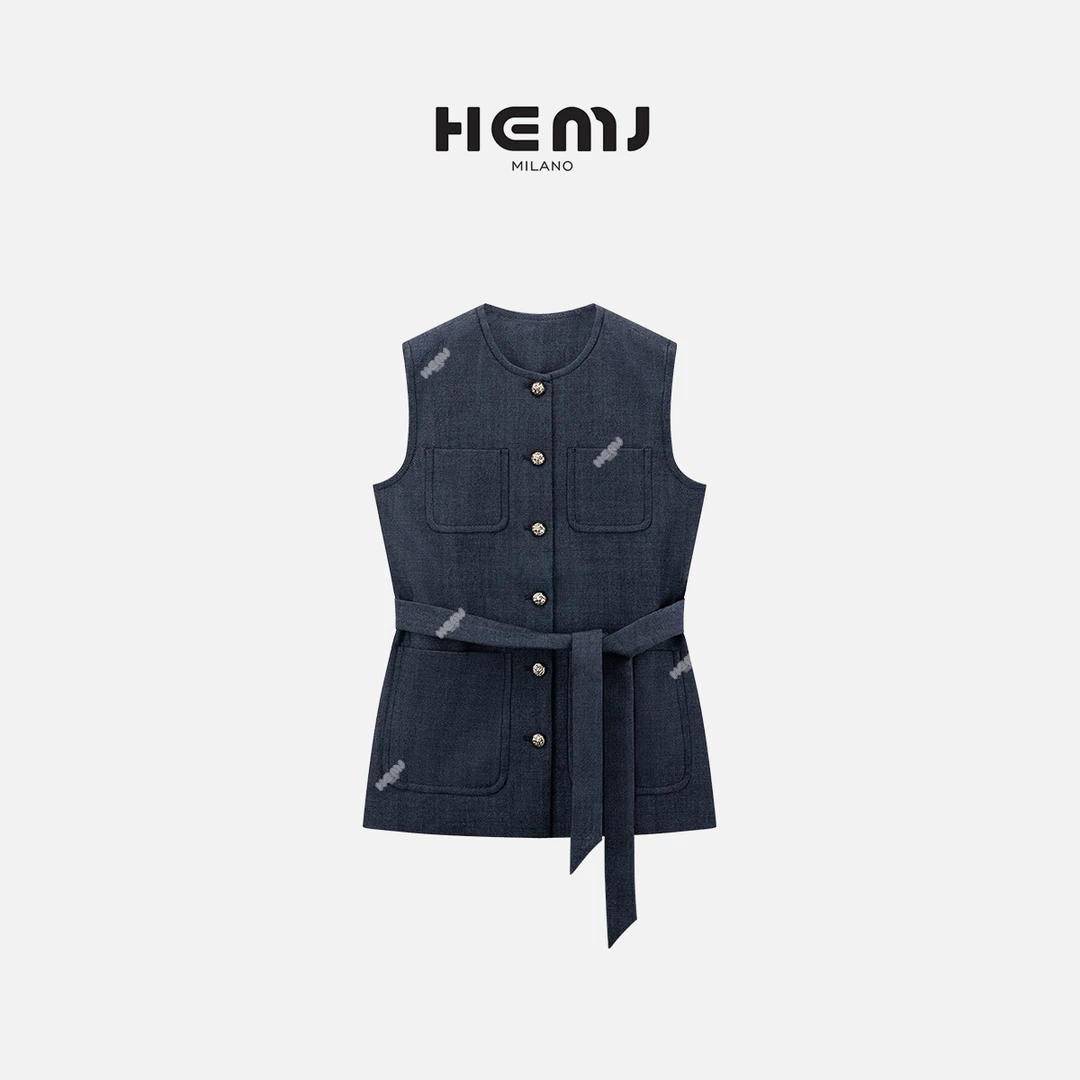 HEMJ 和梦洁"维纳斯"复古单排扣马夹系带收腰显瘦上衣 CM2B0389