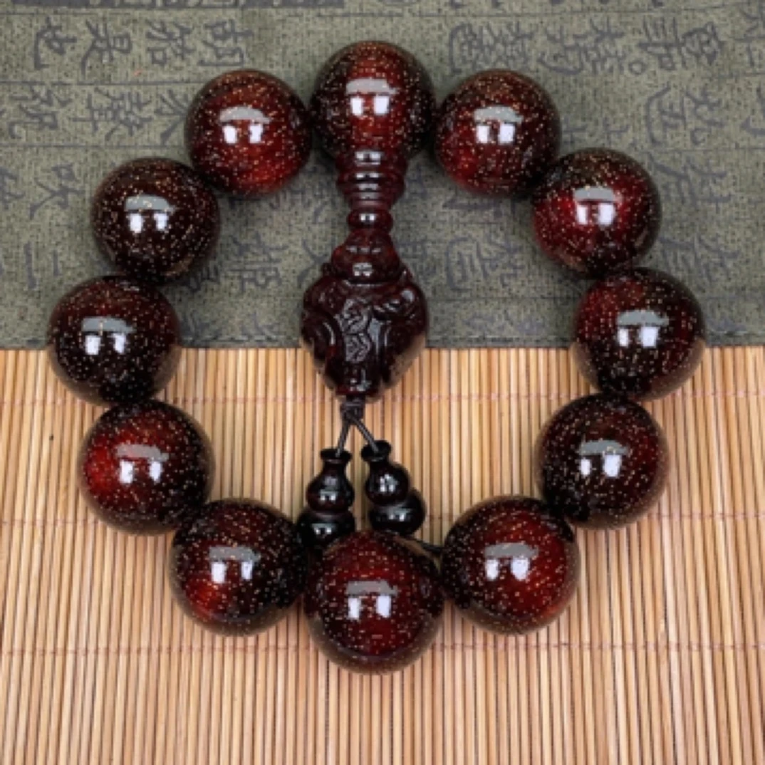 2.0满爆金星紫檀沉水级带财神爷文玩手串