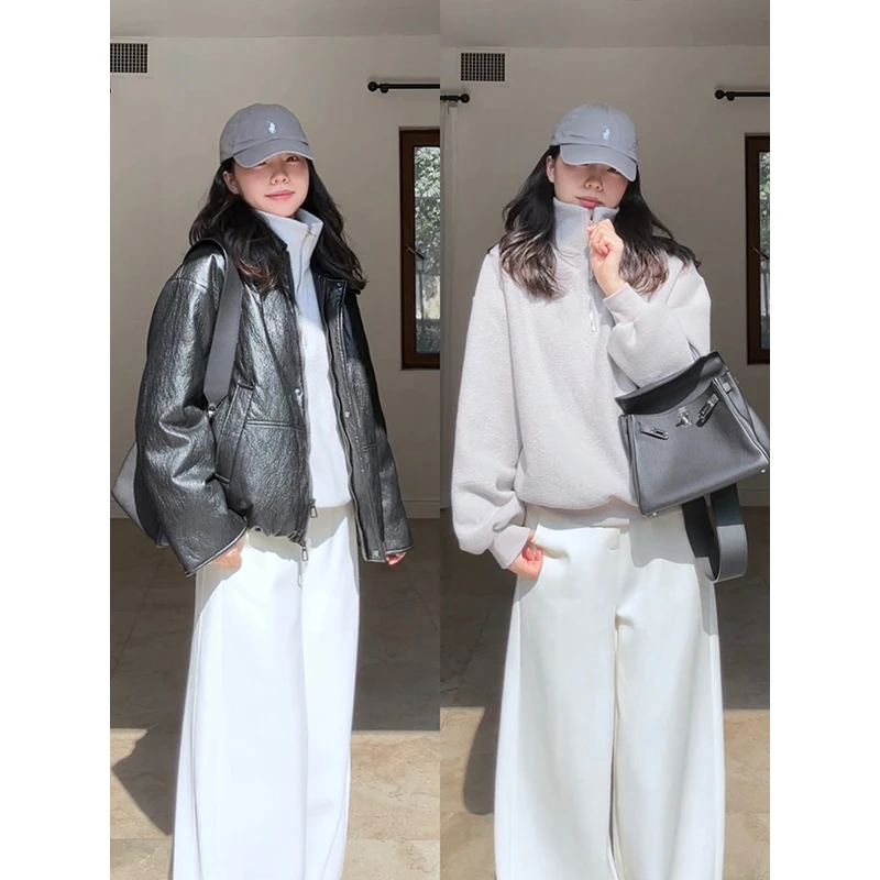 郭九九呢 羽绒服复古做旧外套宽松立领卫衣加绒弯刀裤 G925Z18936