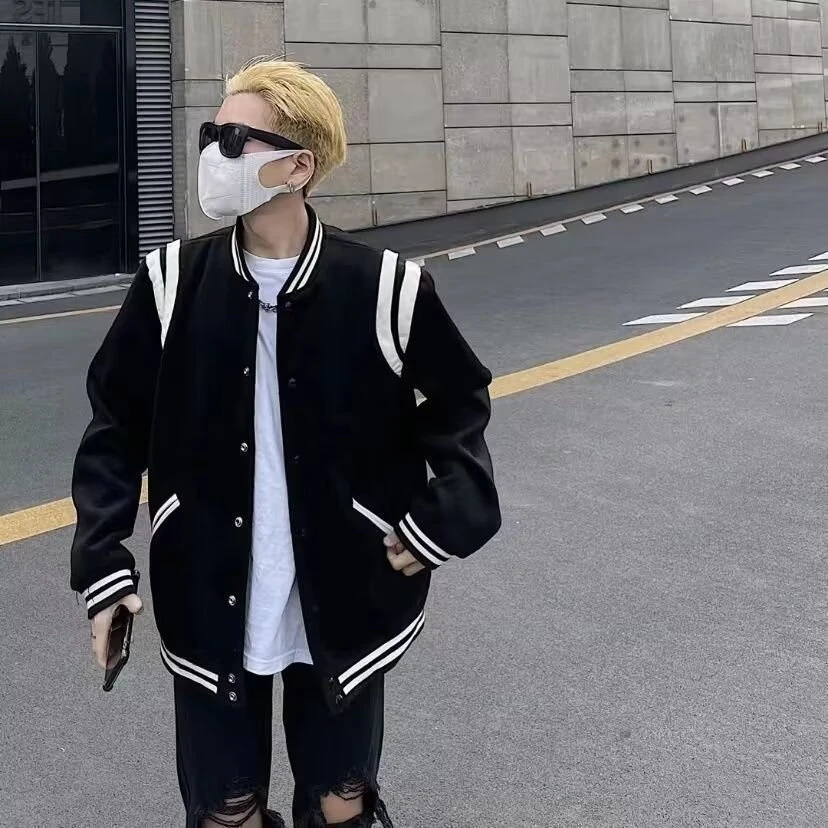 美式复古宽松休闲潮牌男装流行百搭夹克撞色拼接外套