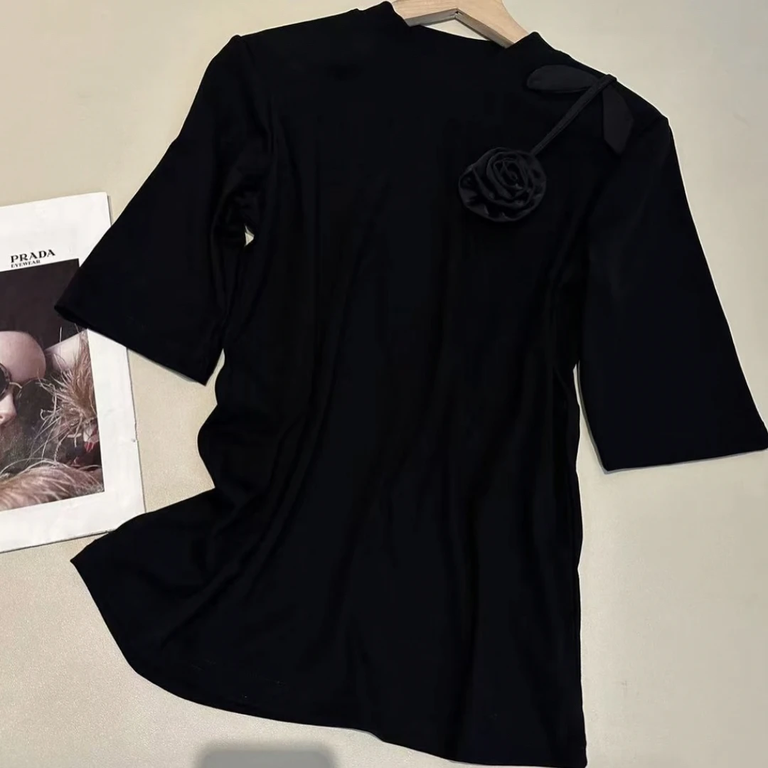 早秋款圆领设计感时尚百搭中袖显瘦上衣款2173