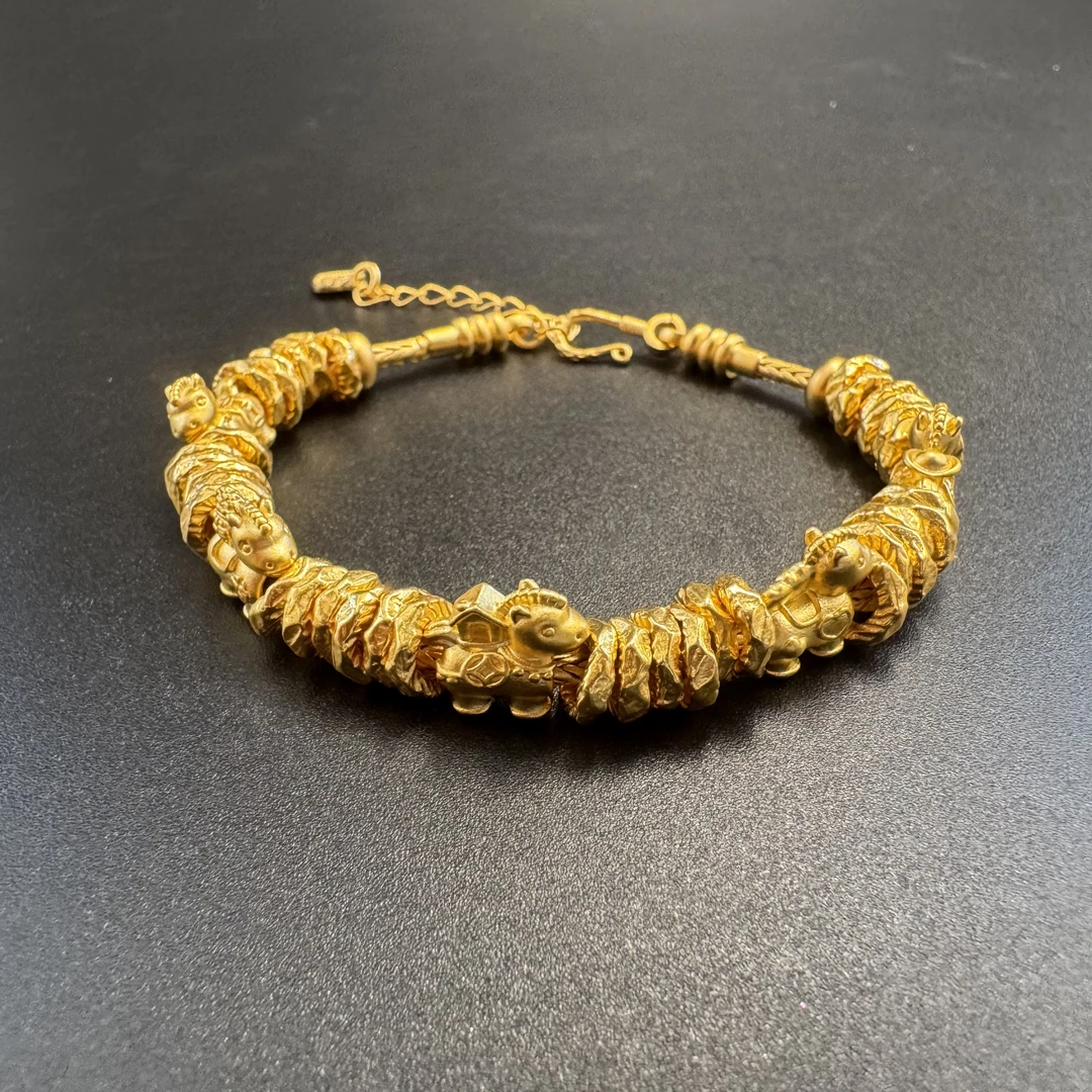 足金999 盘缠五福马马年好礼 素款黄金手链本命年(送合金链)