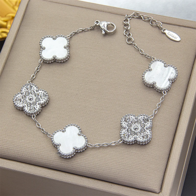 足银手链 999.9四叶草白色足银手链礼物送女友85