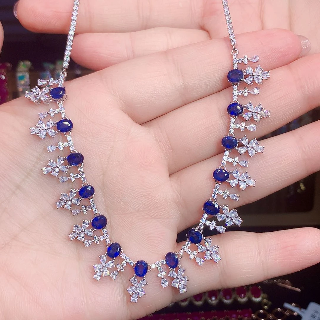 蓝宝石颈饰银S925镶嵌