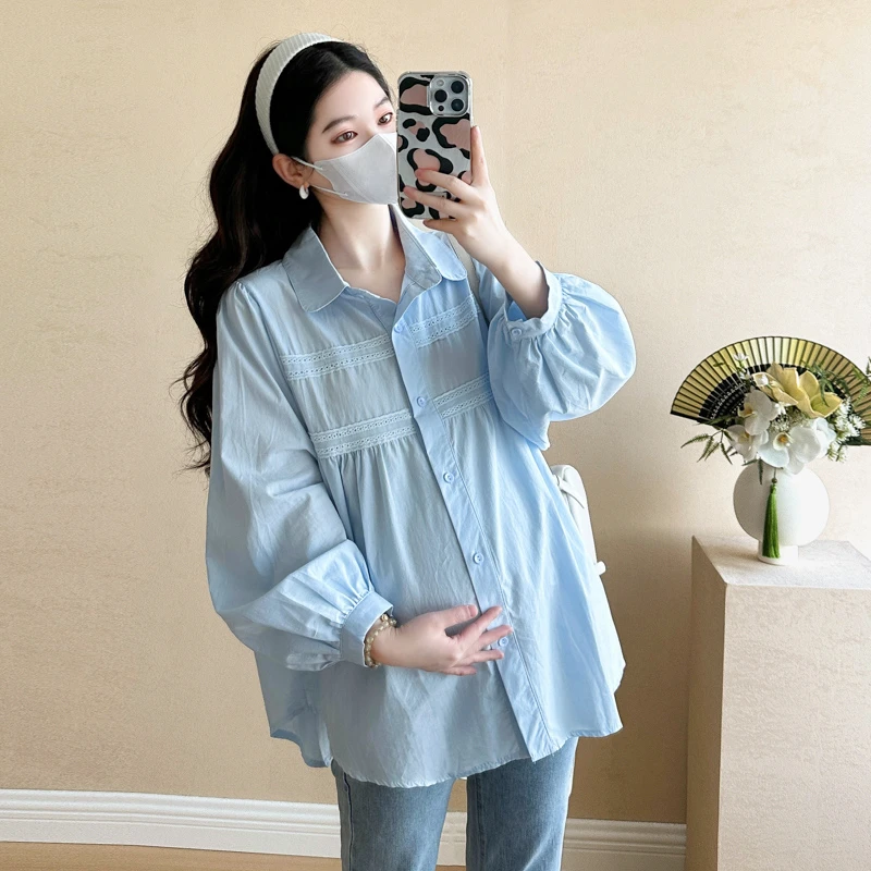 孕妇装衬衫春装上衣2025春季新款减龄遮肚宽松衬衣女春款长袖开衫