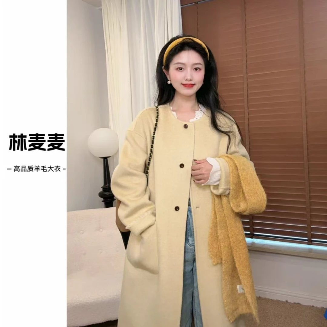 2025秋冬新款高级感宽松显瘦女中长款羊毛呢外套气质