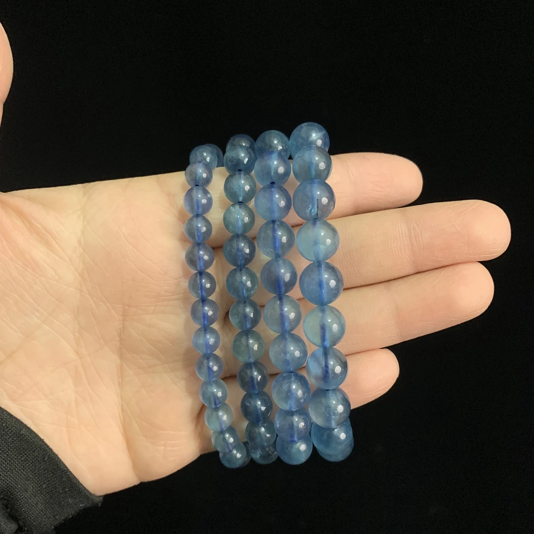 含辰砂工艺品含辰砂魔鬼蓝海蓝宝手串S713多样性发其一