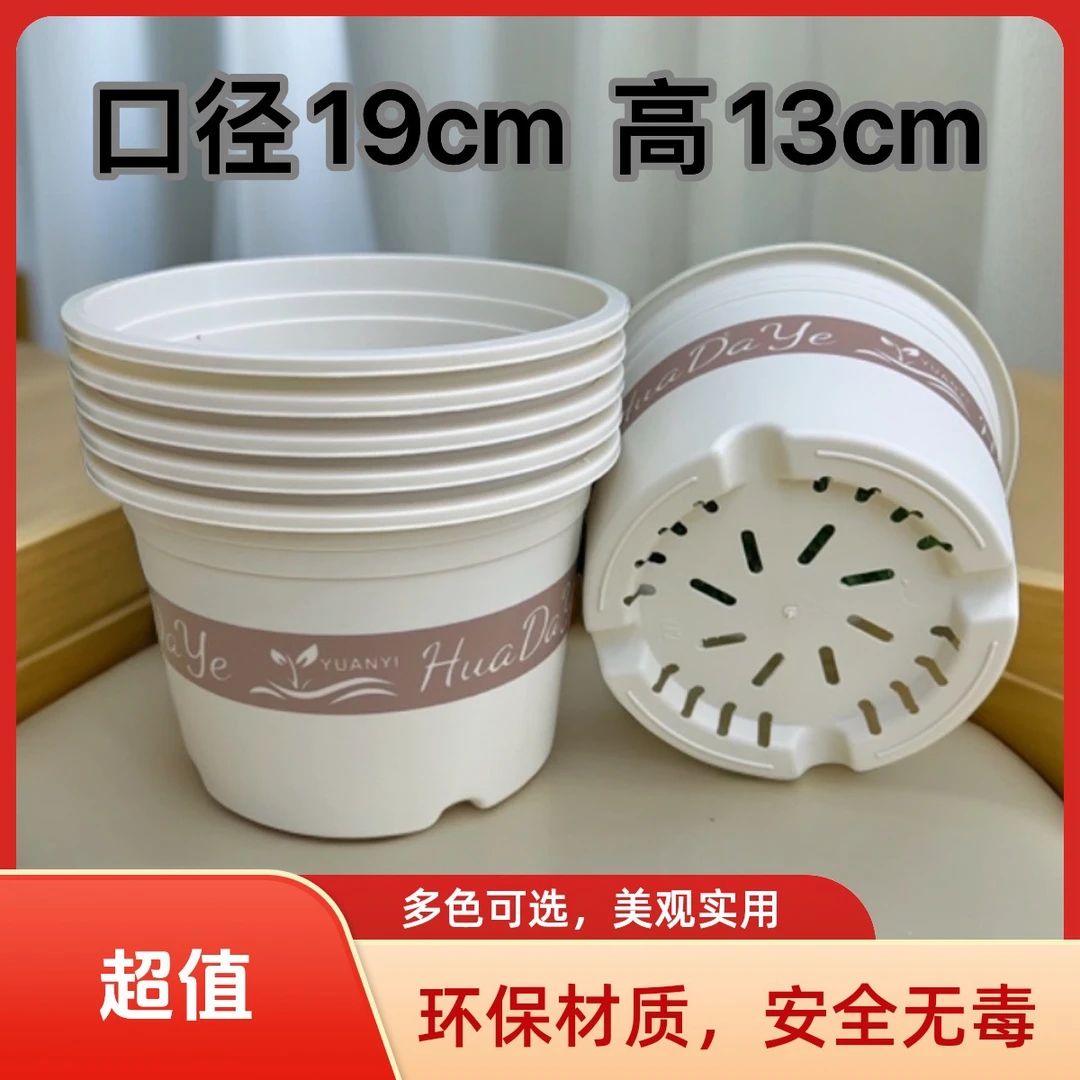 【6个带托盘】白色三代矮2加仑花盆多孔透气适合绿萝【口径19高13】