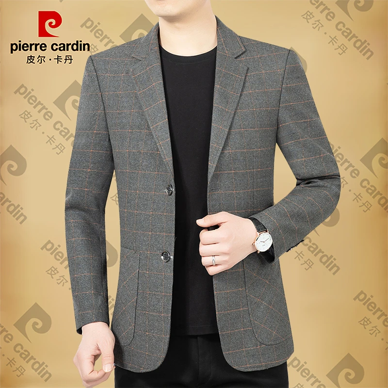 皮尔卡丹男士新款高档商务休闲西服春秋季薄款西装领男装外套潮流